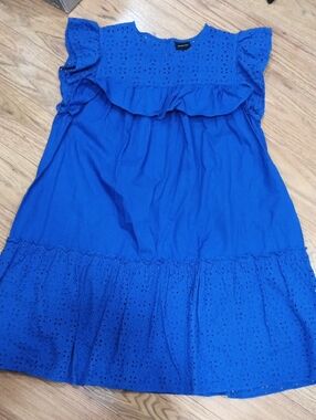 Who What Wear Royal Blue Eyelet Ruffle Dress